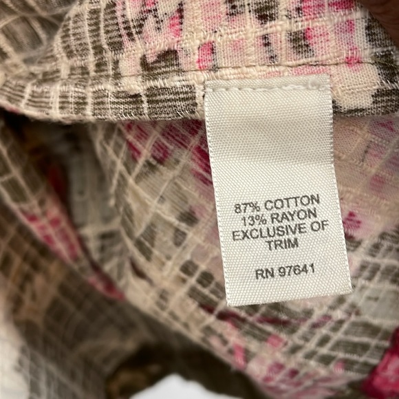 J Jill floral Jacket Womens L Button Down 2 Pocket Cardigan Pink Green Jacket - Picture 9 of 10